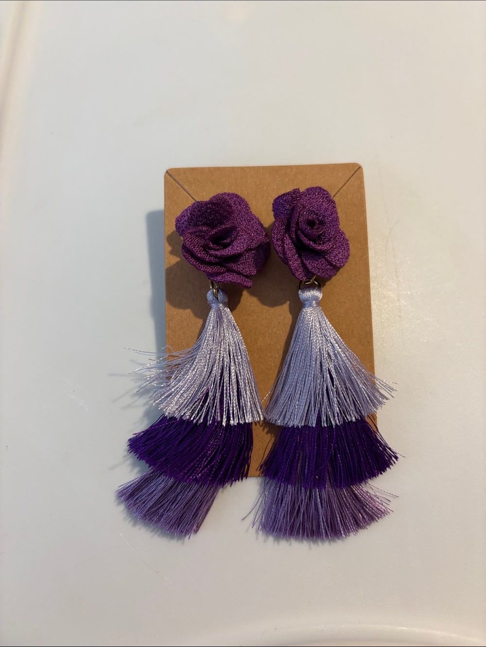 Fashion Jewelry Purple Floral Tassel Drop Earrings - Picture 4 of 5